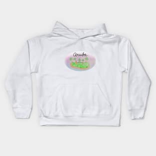 Aruba watercolor Island travel, beach, sea and palm trees. Holidays and rest, summer and relaxation Kids Hoodie